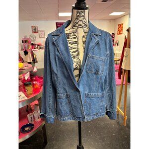 VTG Bill Blass Denim One Button Blazer Style Notched Jacket